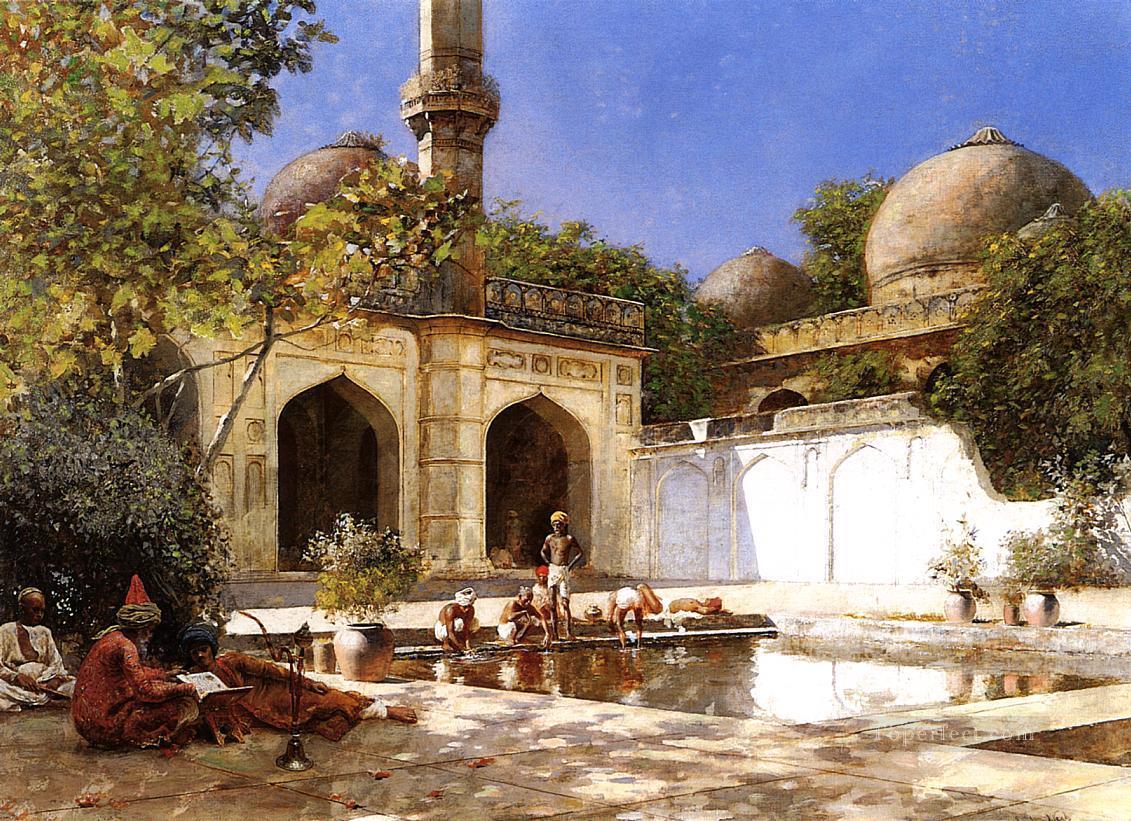 Figuras en el patio de una mezquita árabe Edwin Lord Weeks Pintura al óleo